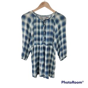 Maeve Anthropologie Blue Plaid Babydoll Top Blouse Sz S